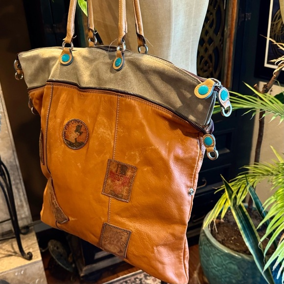 Gabs Cognac Music Hall Art Nouveau patchwork Butter Leather made in Italy - Picture 6 of 16